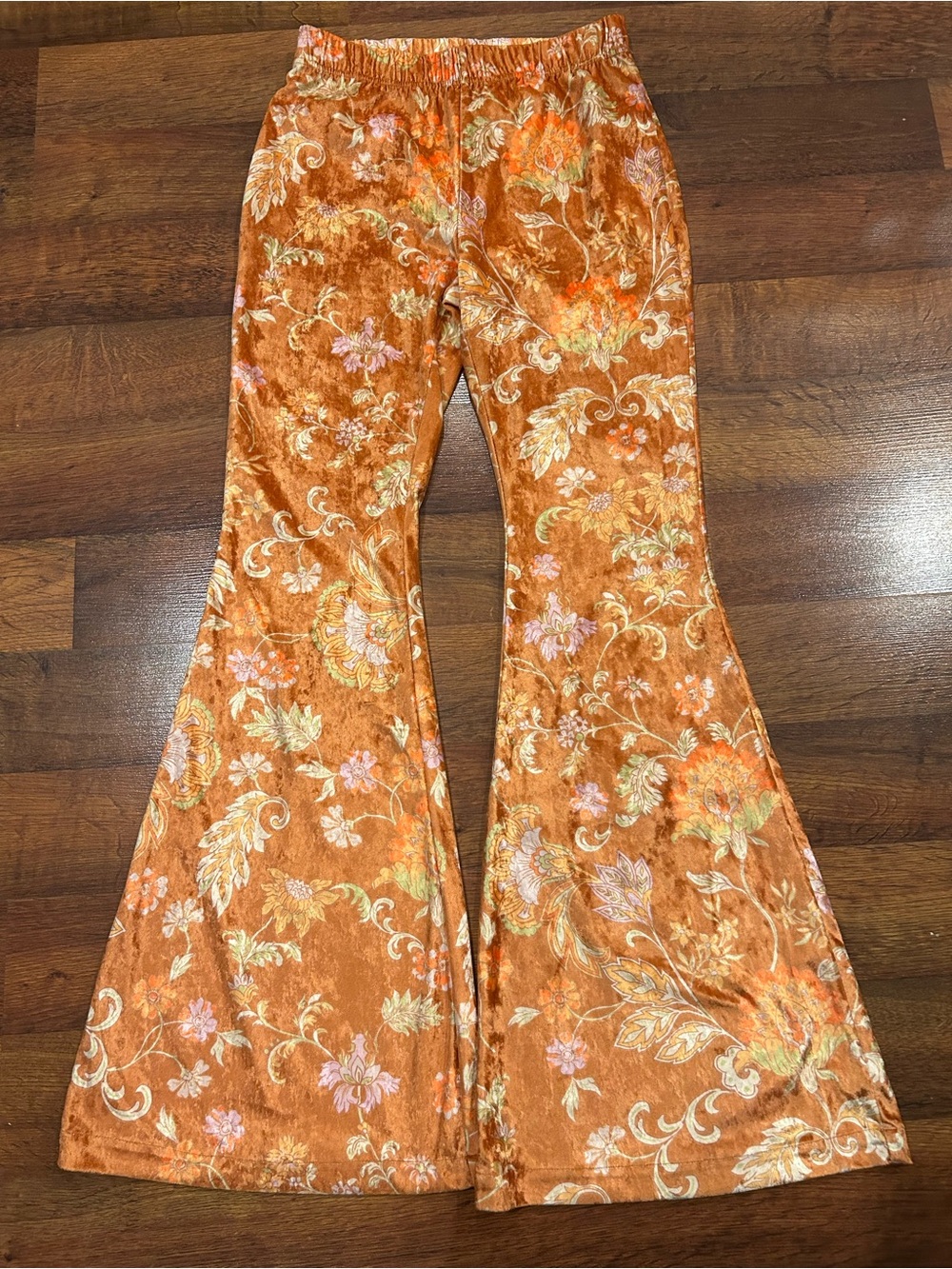 Free People Daytripper Velvet Flare Pants Women’s XS Orange Elastic Waist